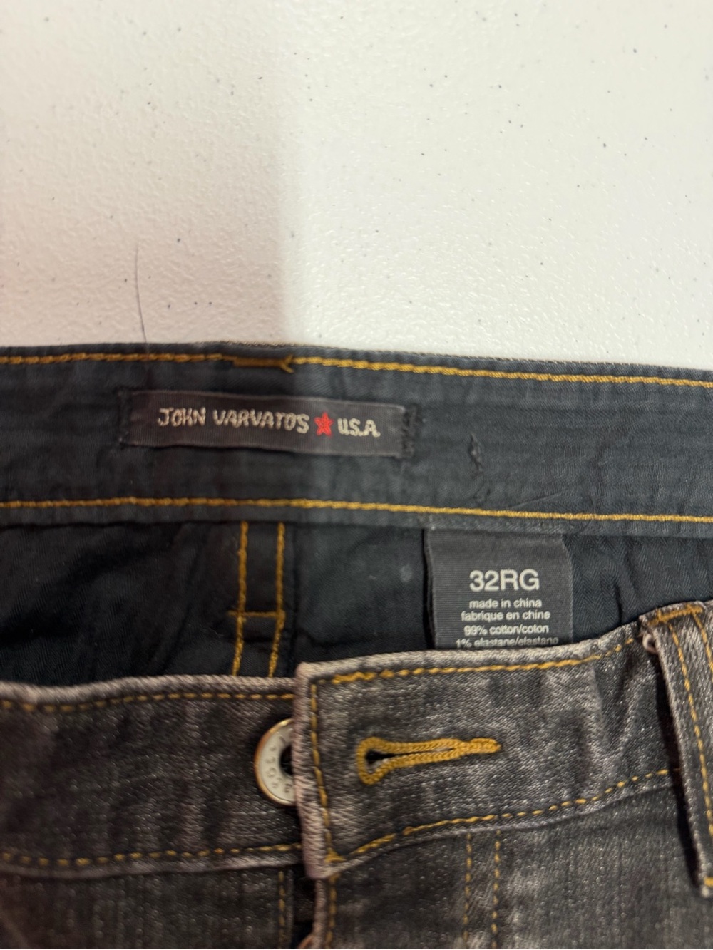 John Varvatos Star USA Bowery Black Denim Jeans 32RG x 29 Button Fly Stretch